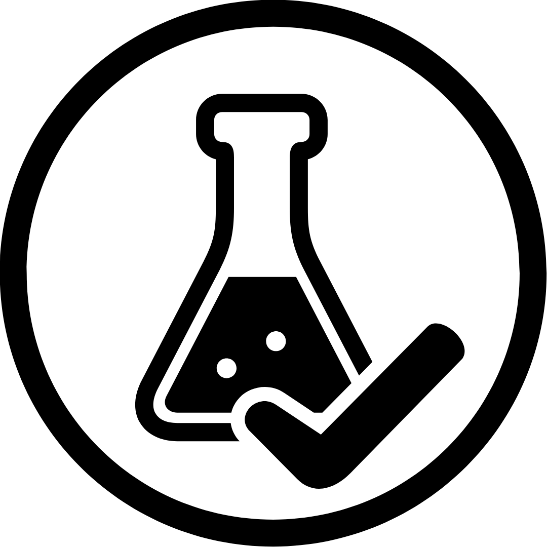 laboratory flask with a checkmark