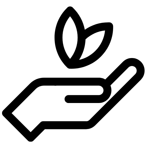 Icon of a hand with two leaves, symbolizing growth